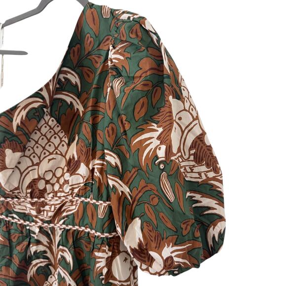 NWT Cara Cara Danielle One Shoulder Cotton Mini Dress Green Fruit Basket Size XL - Picture 11 of 15